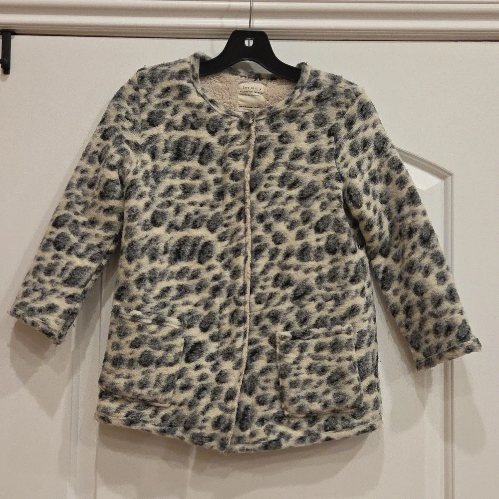 Zara Leopard Print Coat Jacket Size 7-8Y